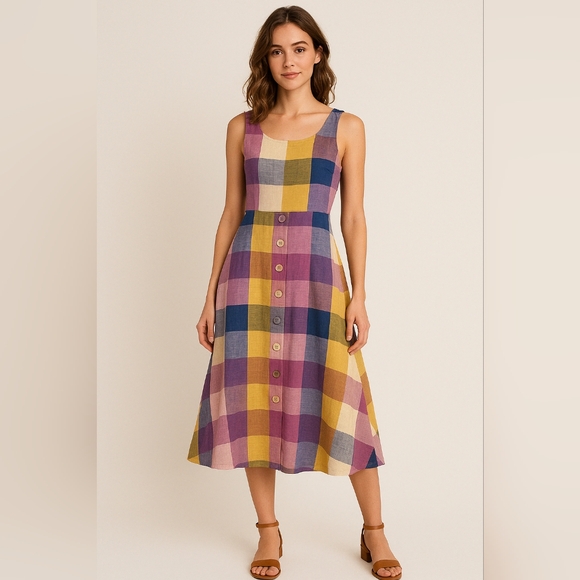 Gilli Dresses & Skirts - Colorful Check Print Sleeveless Dress Open Back Fit & Flare Pocketed Dress